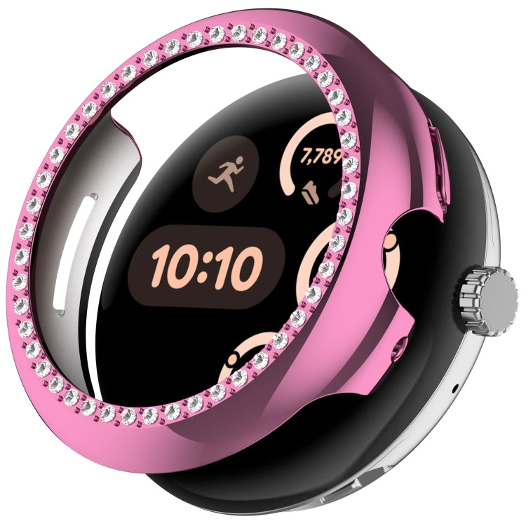 For Google Pixel Watch 3 45mm Diamond Electroplated PC Half Coverage Watch Protective Case(Pink) - Watch Cases by PMC TechLife | Online Shopping South Africa | PMC TechLife | Buy Now Pay Later Mobicred