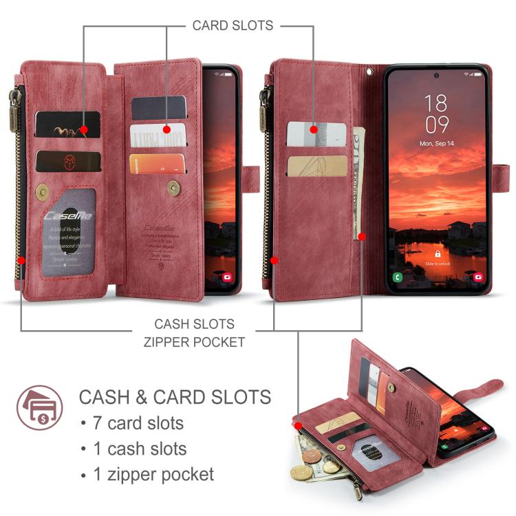 For Samsung Galaxy S25 5G CaseMe C30 Card Slots Zipper Wallet Leather Phone Case(Red) - Galaxy S25 5G Cases by CaseMe | Online Shopping South Africa | PMC Jewellery | Buy Now Pay Later Mobicred