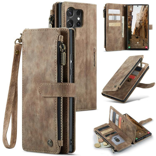 For Samsung Galaxy S25 Ultra 5G CaseMe C30 Card Slots Zipper Wallet Leather Phone Case(Brown) - Galaxy S25 Ultra 5G Cases by CaseMe | Online Shopping South Africa | PMC Jewellery | Buy Now Pay Later Mobicred