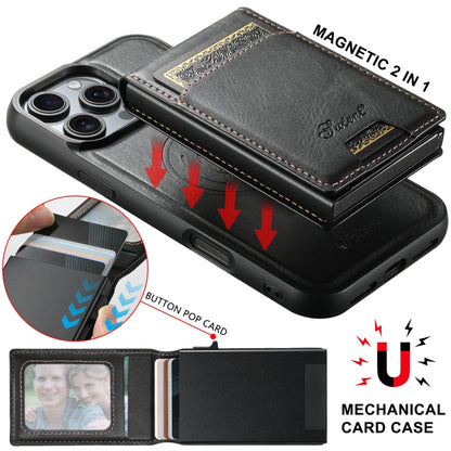 For iPhone 16 Pro Max Suteni H19 Oil Wax 2-in-1 MagSafe Removable Card Box Back Phone Case(Black) - iPhone 16 Pro Max Cases by Suteni | Online Shopping South Africa | PMC Jewellery | Buy Now Pay Later Mobicred