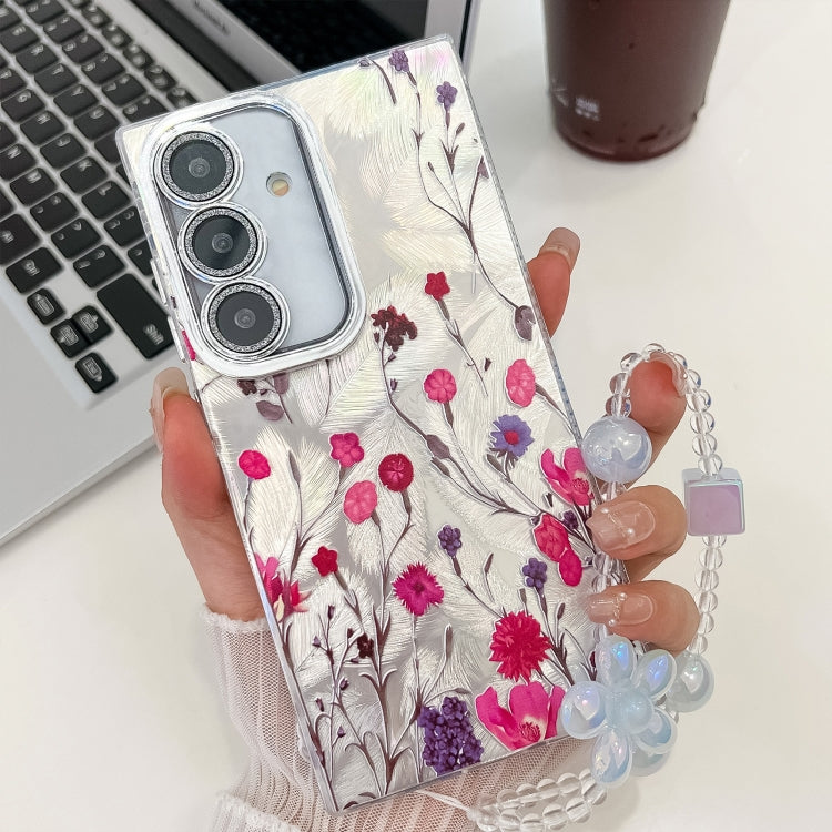 For Samsung Galaxy S25 5G Electroplating Flowers Plants Texture Wristband TPU Phone Case(Carnation FL7) - Galaxy S25 5G Cases by PMC Jewellery | Online Shopping South Africa | PMC Jewellery | Buy Now Pay Later Mobicred