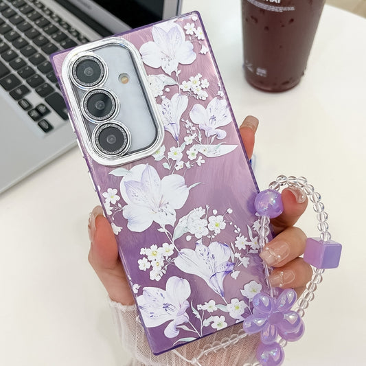 For Samsung Galaxy S25+ 5G Electroplating Flowers Plants Texture Wristband TPU Phone Case(Pale Purple FlowerFL11) - Galaxy S25+ 5G Cases by PMC Jewellery | Online Shopping South Africa | PMC Jewellery | Buy Now Pay Later Mobicred