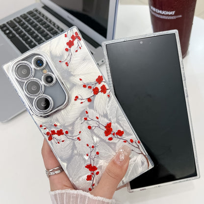 For Samsung Galaxy S25+ 5G Electroplating Flower Texture TPU Phone Case(Red Plum Blossom SH2) - Galaxy S25+ 5G Cases by PMC Jewellery | Online Shopping South Africa | PMC Jewellery | Buy Now Pay Later Mobicred