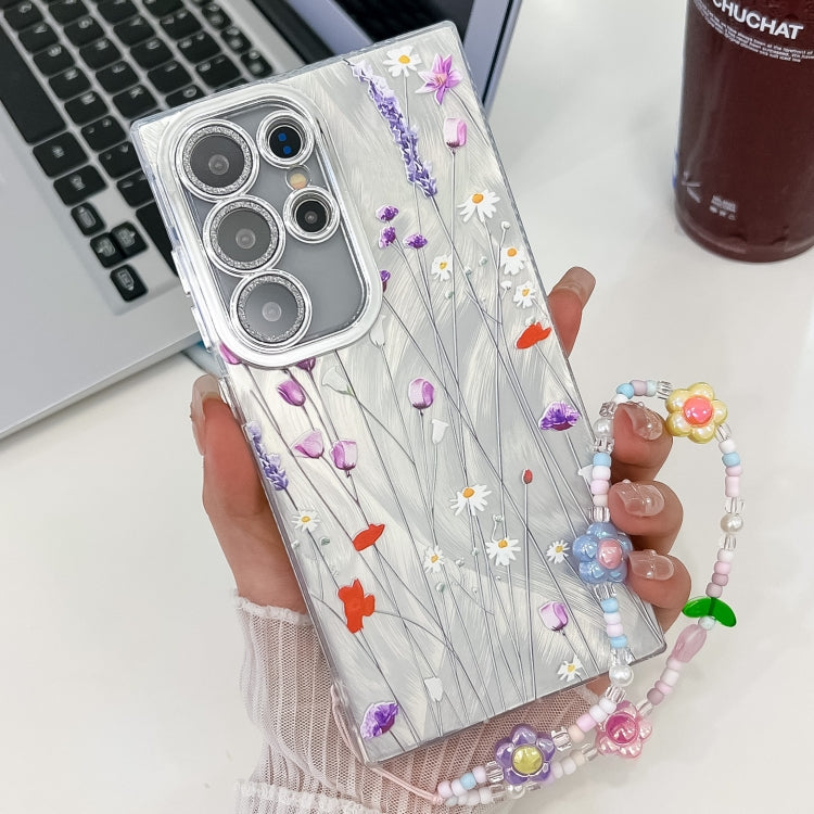 For Samsung Galaxy S25 Ultra 5G Electroplating Flower Texture Wristband TPU Phone Case(Purple Wildflowers SH1) - Galaxy S25 Ultra 5G Cases by PMC Jewellery | Online Shopping South Africa | PMC Jewellery | Buy Now Pay Later Mobicred