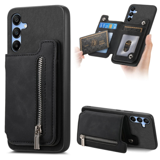 For Samsung Galaxy S25 5G Retro MagSafe Zipper Wallet Card Bag Back Phone Case(Black) - Galaxy S25 5G Cases by PMC Jewellery | Online Shopping South Africa | PMC Jewellery | Buy Now Pay Later Mobicred