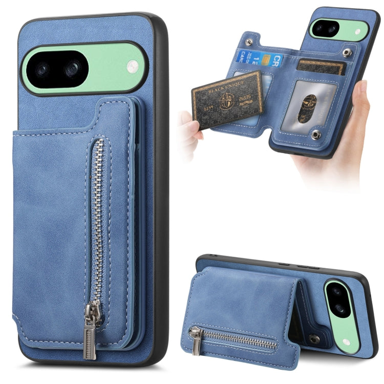 For Google Pixel 8a Retro MagSafe Zipper Wallet Card Bag Back Phone Case(Blue) - free shipping - PMC TechLife - Order now!