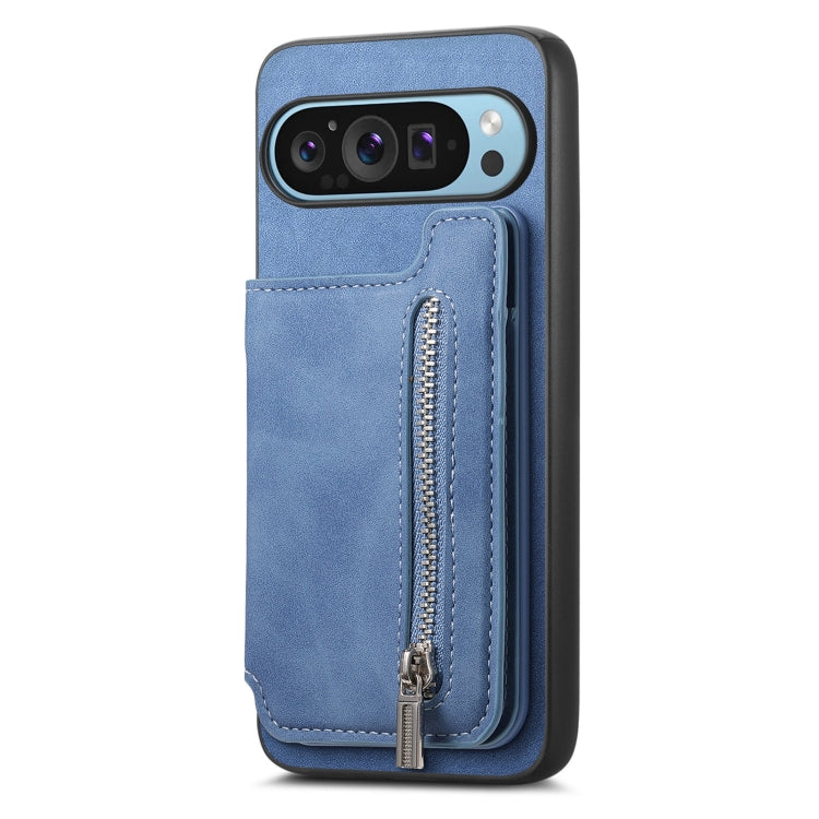 For Google Pixel 8a Retro MagSafe Zipper Wallet Card Bag Back Phone Case(Blue) - free shipping - PMC TechLife - Order now!