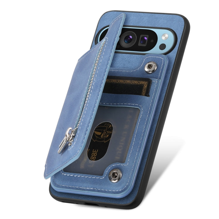For Google Pixel 8a Retro MagSafe Zipper Wallet Card Bag Back Phone Case(Blue) - free shipping - PMC TechLife - Order now!