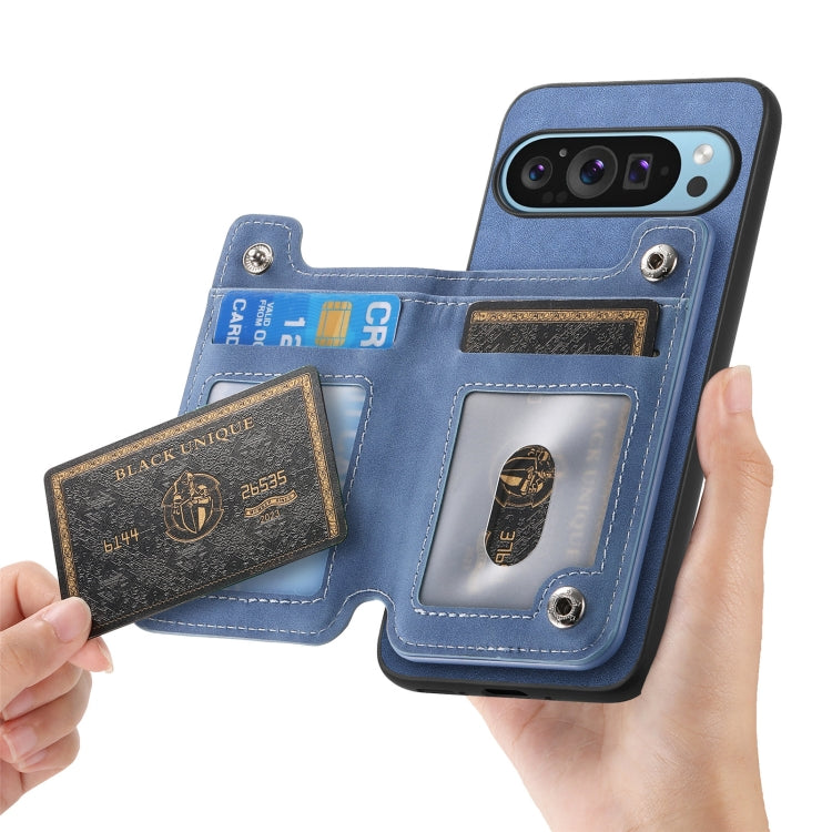 For Google Pixel 8a Retro MagSafe Zipper Wallet Card Bag Back Phone Case(Blue) - free shipping - PMC TechLife - Order now!