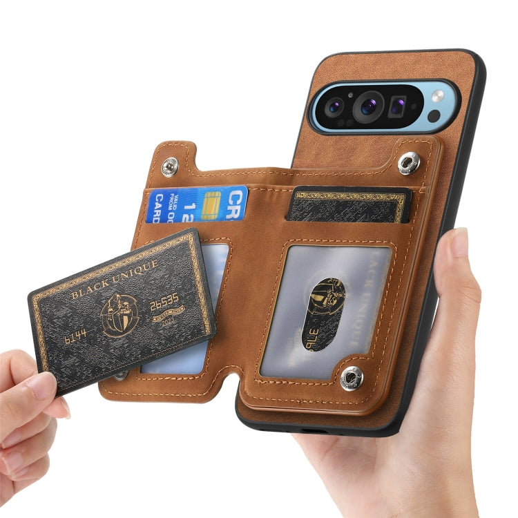 For Google Pixel 8 Pro Retro MagSafe Zipper Wallet Card Bag Back Phone Case(Brown) - Google Cases by PMC TechLife | Online Shopping South Africa | PMC TechLife | Buy Now Pay Later Mobicred