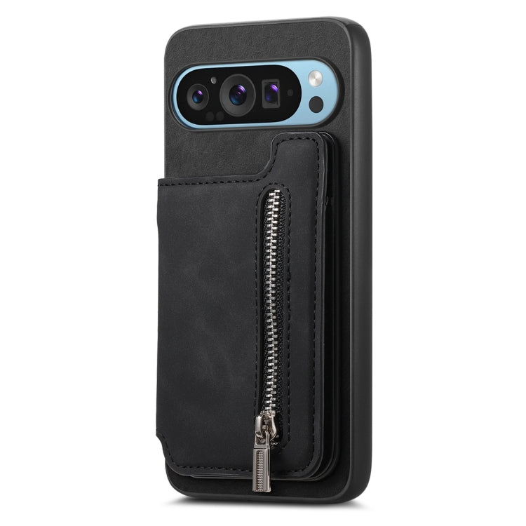 For Google Pixel 8 Pro Retro MagSafe Zipper Wallet Card Bag Back Phone Case(Black) - Google Cases by PMC TechLife | Online Shopping South Africa | PMC TechLife | Buy Now Pay Later Mobicred