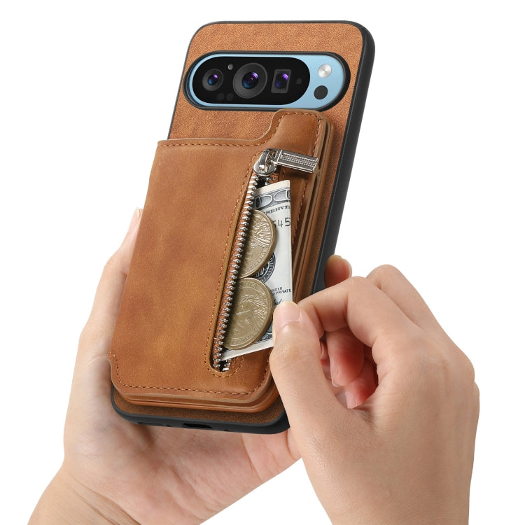 For Google Pixel 8 Retro MagSafe Zipper Wallet Card Bag Back Phone Case(Brown) - free shipping - PMC TechLife - Order now!