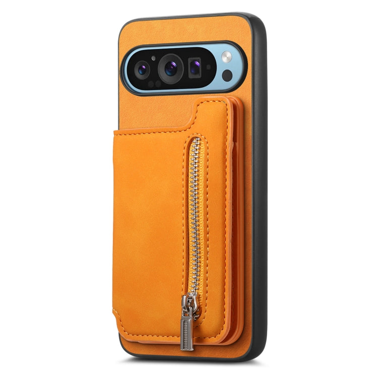 For Google Pixel 7a Retro MagSafe Zipper Wallet Card Bag Back Phone Case(Yellow) - free shipping - PMC TechLife - Order now!