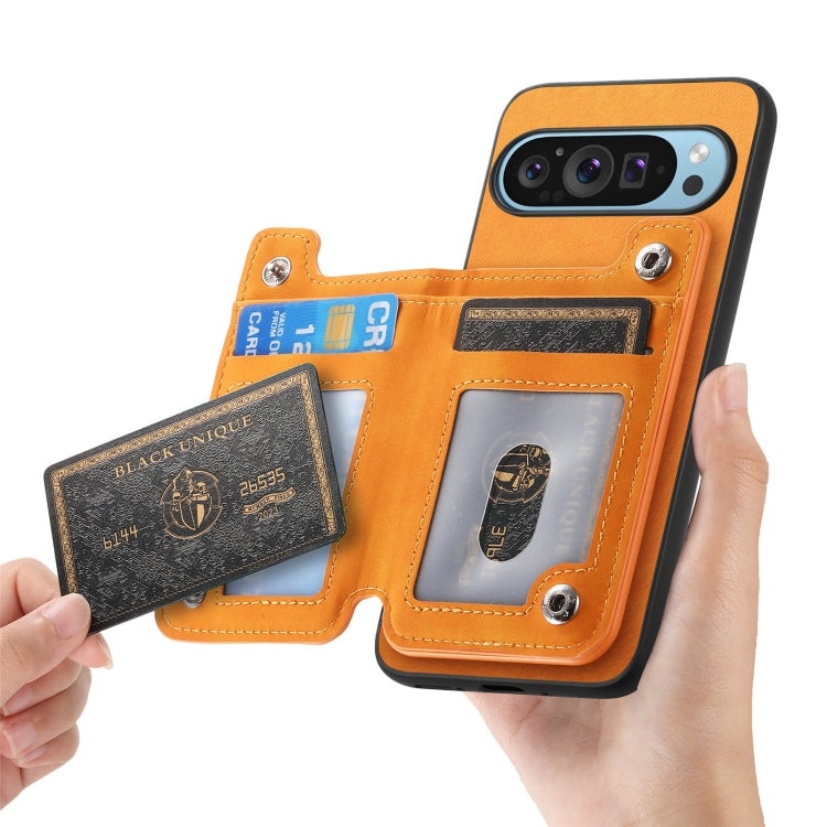 For Google Pixel 7 Pro Retro MagSafe Zipper Wallet Card Bag Back Phone Case(Yellow) - Google Cases by PMC TechLife | Online Shopping South Africa | PMC TechLife | Buy Now Pay Later Mobicred