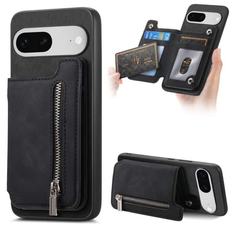 For Google Pixel 7 Retro MagSafe Zipper Wallet Card Bag Back Phone Case(Black) - Google Cases by PMC TechLife | Online Shopping South Africa | PMC TechLife | Buy Now Pay Later Mobicred