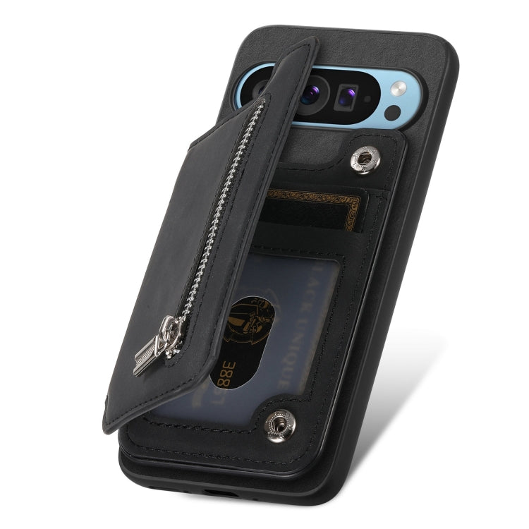 For Google Pixel 7 Retro MagSafe Zipper Wallet Card Bag Back Phone Case(Black) - Google Cases by PMC TechLife | Online Shopping South Africa | PMC TechLife | Buy Now Pay Later Mobicred