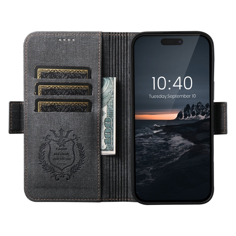 For iPhone 16 Pro Max Suteni J07 Multi-functional Horizontal MagSafe Denim Leather Phone Case(Black) - iPhone 16 Pro Max Cases by Suteni | Online Shopping South Africa | PMC Jewellery | Buy Now Pay Later Mobicred