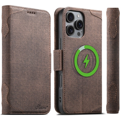 For iPhone 16 Pro Max Suteni J07 Multi-functional Horizontal MagSafe Denim Leather Phone Case(Brown) - iPhone 16 Pro Max Cases by Suteni | Online Shopping South Africa | PMC Jewellery | Buy Now Pay Later Mobicred