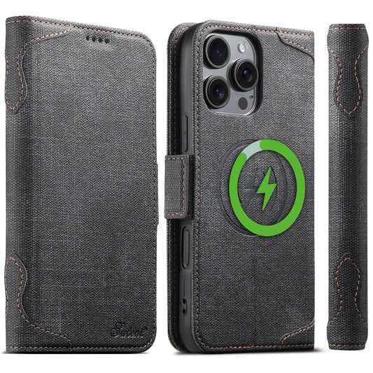 For iPhone 16 Pro Suteni J07 Multi-functional Horizontal MagSafe Denim Leather Phone Case(Black) - iPhone 16 Pro Cases by Suteni | Online Shopping South Africa | PMC Jewellery | Buy Now Pay Later Mobicred