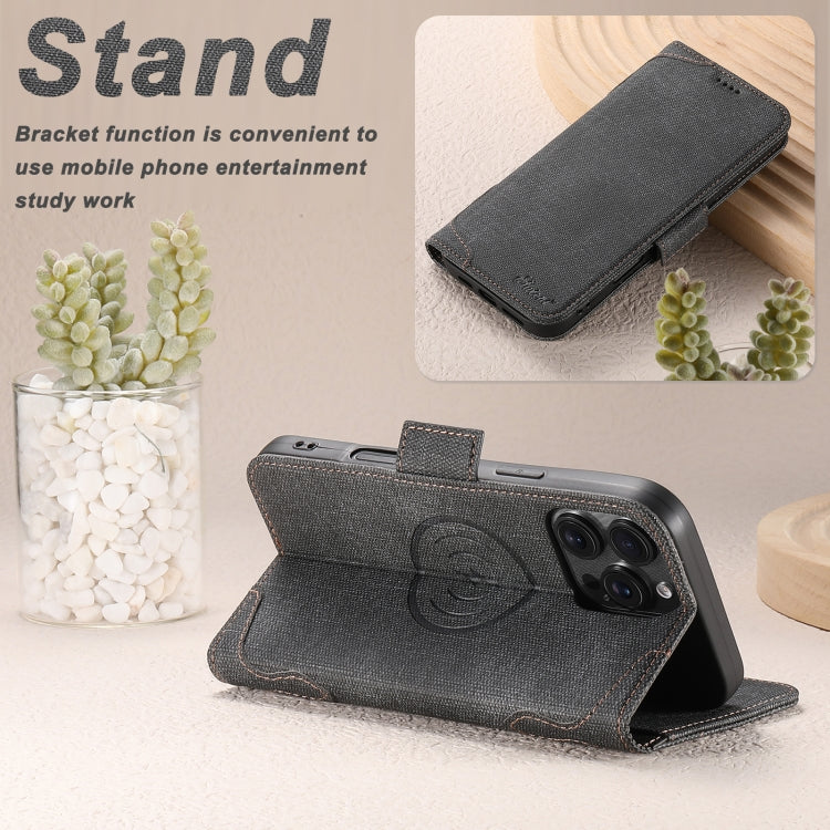 For iPhone 16 Suteni J07 Multi-functional Horizontal MagSafe Denim Leather Phone Case(Black) - iPhone 16 Cases by Suteni | Online Shopping South Africa | PMC Jewellery | Buy Now Pay Later Mobicred