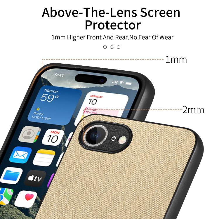 For iPhone 16e Twill Fabric Leather Skin Back Phone Case(Khaki) - iPhone 16e Cases by PMC TechLife | Online Shopping South Africa | PMC TechLife | Buy Now Pay Later Mobicred