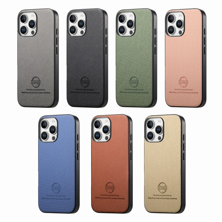 For iPhone 16e Twill Fabric Leather Skin Back Phone Case(Khaki) - iPhone 16e Cases by PMC TechLife | Online Shopping South Africa | PMC TechLife | Buy Now Pay Later Mobicred