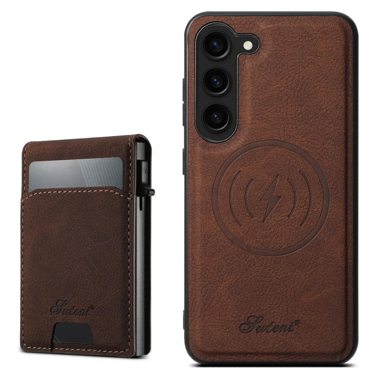 For Samsung Galaxy S25+ 5G Suteni H19 Litchi Texture 2-in-1 MagSafe Removable Card Case Back Phone Case(Brown) - Galaxy S25+ 5G Cases by Suteni | Online Shopping South Africa | PMC Jewellery | Buy Now Pay Later Mobicred