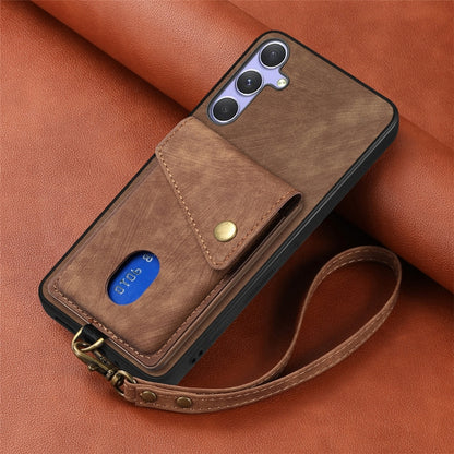 For Samsung Galaxy S25+ 5G Retro Card Wallet Fold Leather Phone Case with Strap(Brown) - Galaxy S25+ 5G Cases by PMC Jewellery | Online Shopping South Africa | PMC Jewellery | Buy Now Pay Later Mobicred