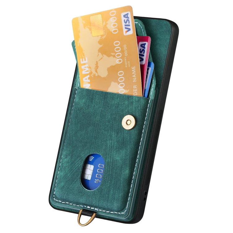 For Samsung Galaxy S25+ 5G Retro Card Wallet Fold Leather Phone Case with Strap(Green) - Galaxy S25+ 5G Cases by PMC TechLife | Online Shopping South Africa | PMC TechLife | Buy Now Pay Later Mobicred