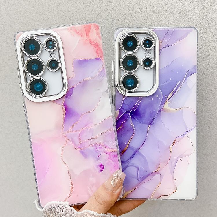 For Samsung Galaxy S25 5G Electroplated Marble Texture Phone Case(Pink Purple M4) - Galaxy S25 5G Cases by PMC Jewellery | Online Shopping South Africa | PMC Jewellery | Buy Now Pay Later Mobicred