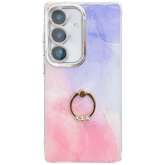 For Samsung Galaxy S25+ 5G Electroplated Marble Texture Ring Holder Phone Case(Purple Pink S14) - Galaxy S25+ 5G Cases by PMC Jewellery | Online Shopping South Africa | PMC Jewellery | Buy Now Pay Later Mobicred