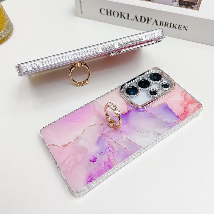 For Samsung Galaxy S25 5G Electroplated Marble Texture Ring Holder Phone Case(Light Blue S5) - Galaxy S25 5G Cases by PMC Jewellery | Online Shopping South Africa | PMC Jewellery | Buy Now Pay Later Mobicred