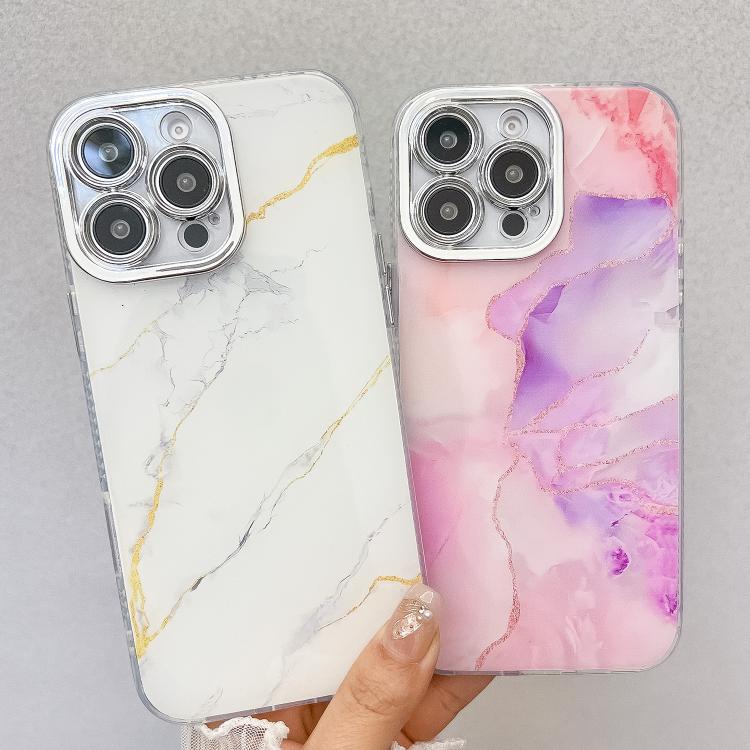 For iPhone 16e Electroplated Marble Texture Phone Case(Blue Purple M10) - iPhone 16e Cases by PMC TechLife | Online Shopping South Africa | PMC TechLife | Buy Now Pay Later Mobicred