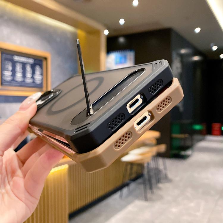 For iPhone 16 Pro Skin Feel Frameless MagSafe PC Phone Case with Fold Holder(Blue) - iPhone 16 Pro Cases by PMc TechLife | Online Shopping South Africa | PMc TechLife | Buy Now Pay Later Mobicred