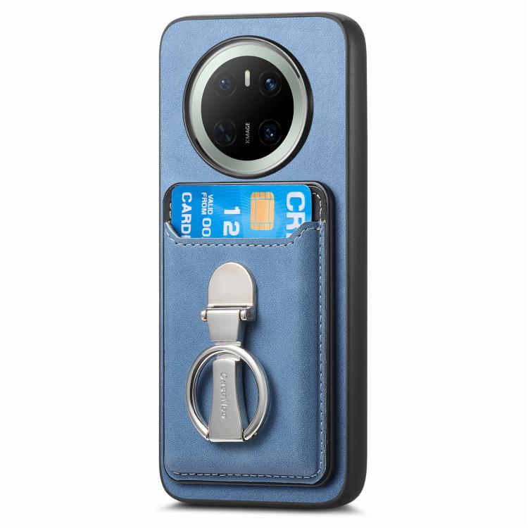 For Huawei Mate 70 Retro Folding Ring Holder Card Bag MagSafe Phone Case(Blue) - Huawei Cases by PMC TechLife | Online Shopping South Africa | PMC TechLife | Buy Now Pay Later Mobicred
