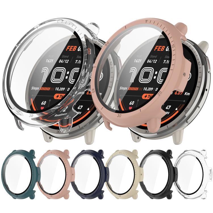 For Amazfit Active 2 A2437 Tempered Film Integrated PC Watch Protective Case(Black) - Watch Cases by PMC TechLife | Online Shopping South Africa | PMC TechLife | Buy Now Pay Later Mobicred