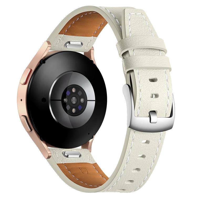 18mm Push Button Silver Steel Buckle Genuine Leather Watch Band(Beige) - free shipping - PMC TechLife - Order now!