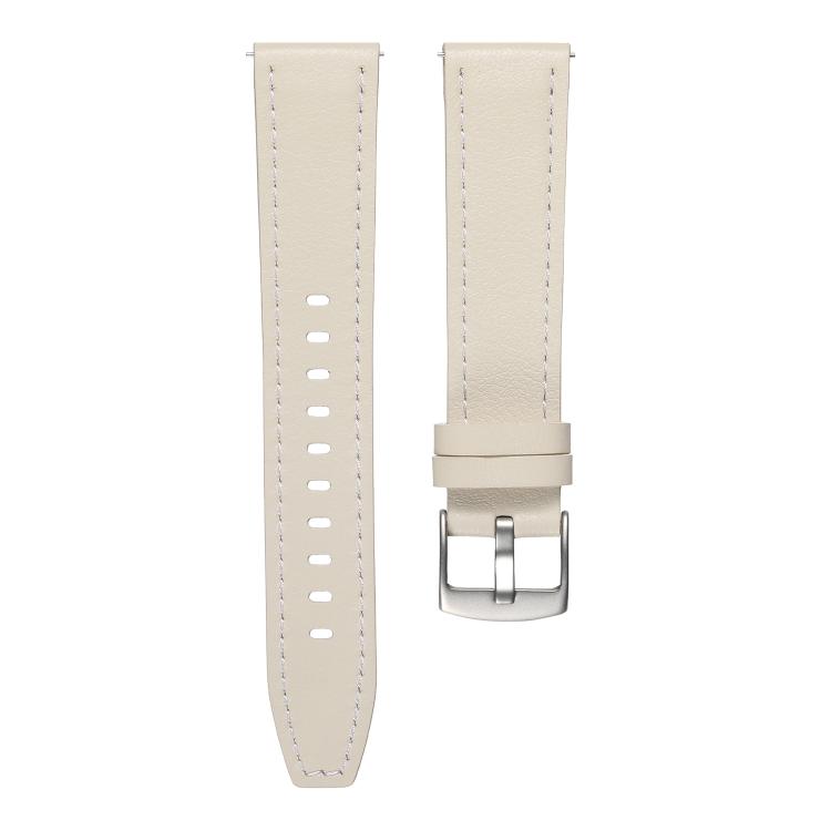 22mm Push Button Silver Steel Buckle Genuine Leather Watch Band(Beige) - free shipping - PMC TechLife - Order now!