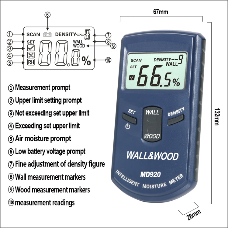 MD920 Wall Surface Wood Moisture Tester - PH & Moisture Meter by PMC Jewellery | Online Shopping South Africa | PMC Jewellery | Buy Now Pay Later Mobicred