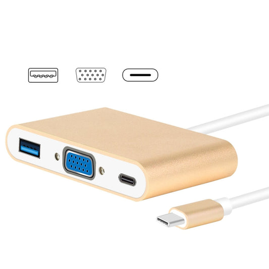 USB Type C to VGA 3-in-1 Hub Adapter supports USB Type C tablets and laptops for Macbook Pro / Google ChromeBook(Gold) - Cable & Adapters by PMC Jewellery | Online Shopping South Africa | PMC Jewellery | Buy Now Pay Later Mobicred