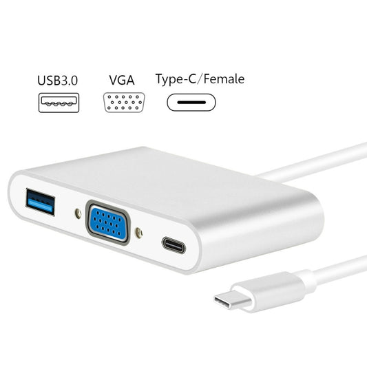 USB Type C to VGA 3-in-1 Hub Adapter supports USB Type C tablets and laptops for Macbook Pro / Google ChromeBook(Silver) - Cable & Adapters by PMC Jewellery | Online Shopping South Africa | PMC Jewellery