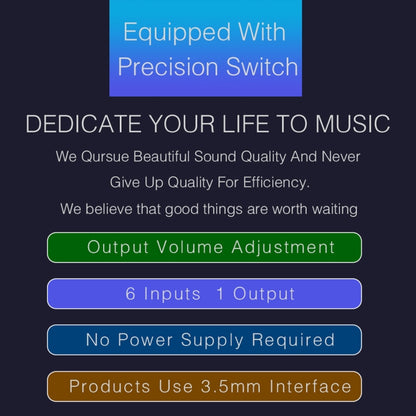 B017 6 Input 1 Output Audio Signal Selection Switcher Output Volume Adjustment Control 3.5mm Interface -  by PMC Jewellery | Online Shopping South Africa | PMC Jewellery | Buy Now Pay Later Mobicred