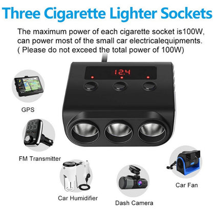 TR12 3 in 1 100W 4USB Car Cigarette Lighter with Switch Voltage Display - Cigar Socket by PMC Jewellery | Online Shopping South Africa | PMC Jewellery | Buy Now Pay Later Mobicred