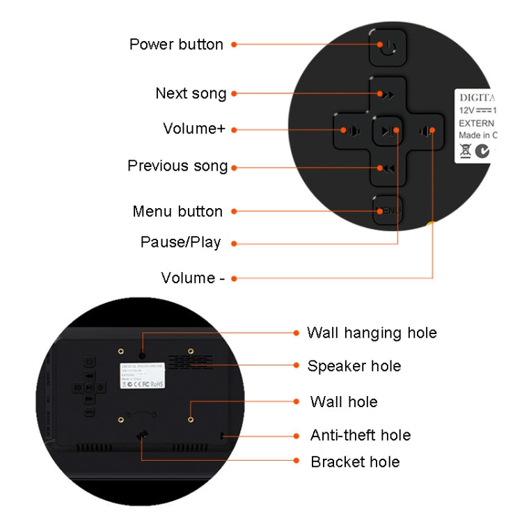 DPF-1201 12 inch 1280x800 Resolution Wall Mounted Advertising Machine LCD Electronic Photo Frame, Plug:AU Plug(Black) - 11-15 inch by PMC TechLife | Online Shopping South Africa | PMC TechLife | Buy Now Pay Later Mobicred