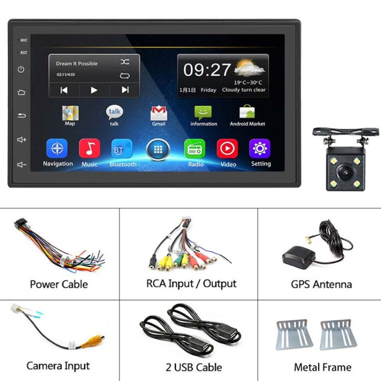 A2222KT 7 Inch Android Navigation WiFi Version 2+64G GPS Bluetooth 2.5D Screen Car Central Control MP5 Player, Style:Standard+4Lights Camera - Car MP3 & MP4 & MP5 by PMC Jewellery | Online Shopping South Africa | PMC Jewellery | Buy Now Pay Later Mobicred