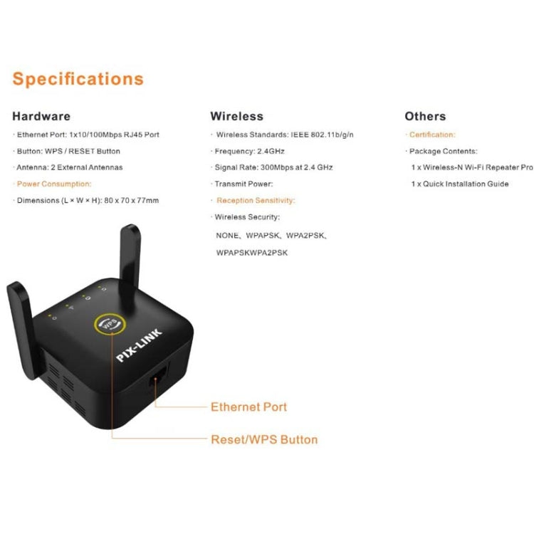 PIX-LINK WR22 300Mbps Wifi Wireless Signal Amplification Enhancement Extender, Plug Type:EU Plug(Black) - Wireless Routers by PIX-LINK | Online Shopping South Africa | PMC Jewellery | Buy Now Pay Later Mobicred