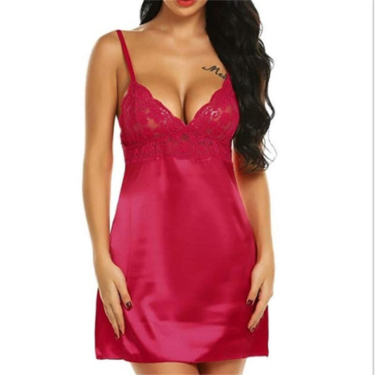Sexy Lingerie Women Silk Lace Casual Loose Solid Sleeveless Dress Nightgown Sleepwear, Size:S (Red) - Pajamas & Bathrobe by PMC Jewellery | Online Shopping South Africa | PMC Jewellery