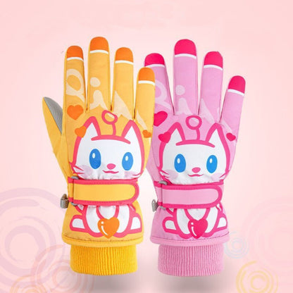 Cartoon Cat Pattern Girls Cute Cotton Gloves Children Ski Windproof and Warm Gloves Non-Slip and Waterproof Riding Gloves, Size: S(Pink) - Children Gloves by PMC Jewellery | Online Shopping South Africa | PMC Jewellery | Buy Now Pay Later Mobicred