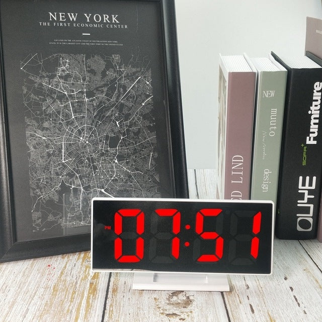 Multi-function Large Screen Electronic Clock Mute LED Mirror Alarm Clock(Red Light with White Frame) - Wall Clock by PMc TechLife | Online Shopping South Africa | PMc TechLife | Buy Now Pay Later Mobicred