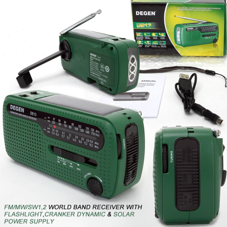 DE13 Hand-Cranked Power Full Band Solar Charging Emergency Outdoor Radio(Green) - Radio Player by PMC Jewellery | Online Shopping South Africa | PMC Jewellery | Buy Now Pay Later Mobicred